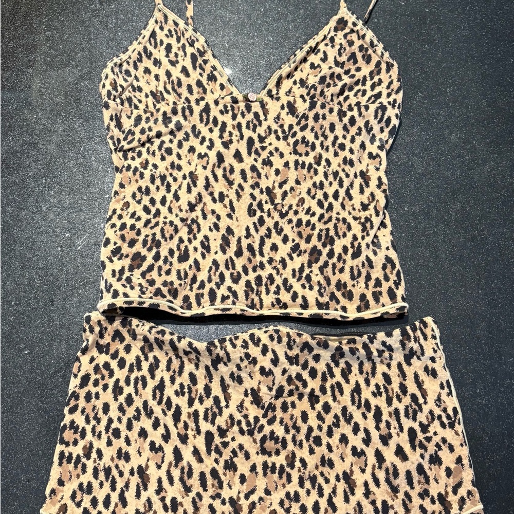 SKIMS Animal Print Pajama Set - Tan and Black